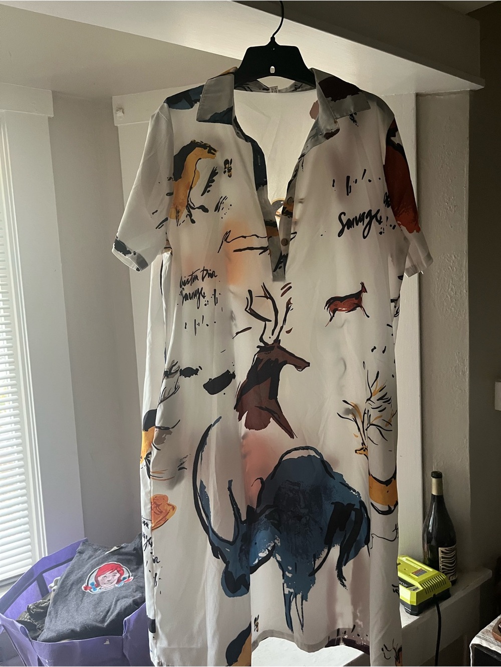 Women’s White Abstract Animal Print Shift Dress